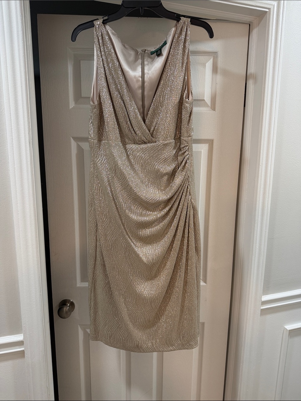 Lauren Ralph Lauren Metallic Champagne Draped Midi Dress